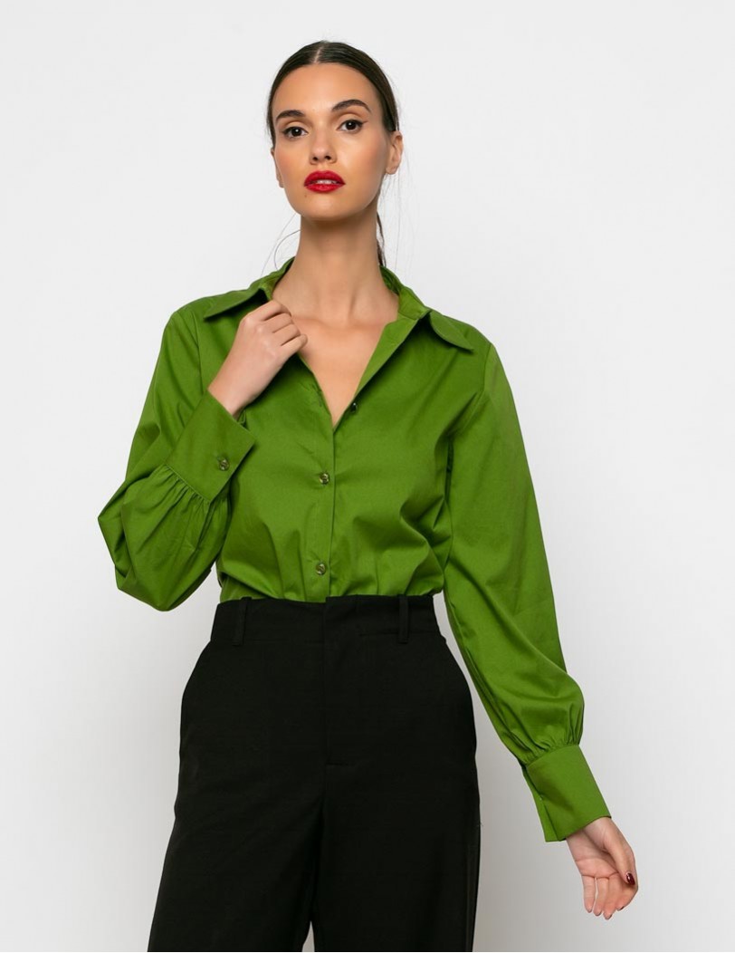 Rianna-green Shirt with Wide Cuffs