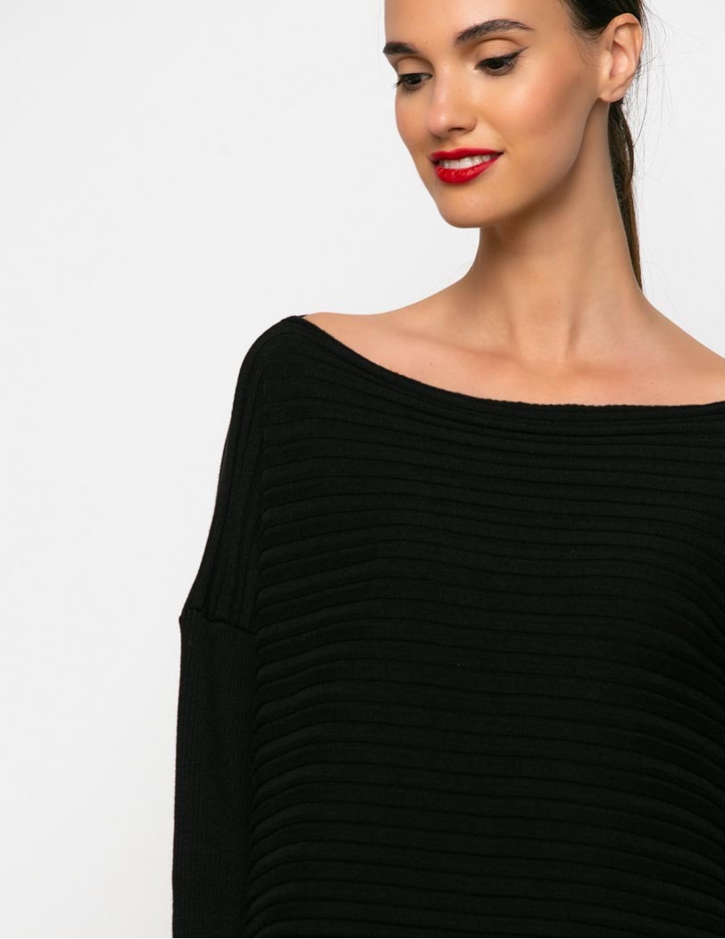 Victoria-black Knitted Cotton Blouse with Soft Texture