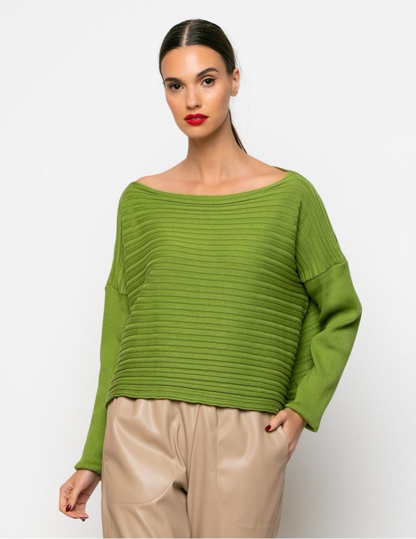 Victoria-green Knitted Cotton Blouse with Soft Texture