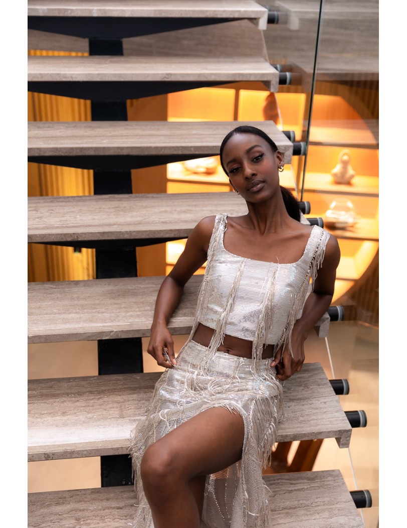 Zinna-silver Crop-Top από Παγιέτα με Φόδρα & Φερμουάρ