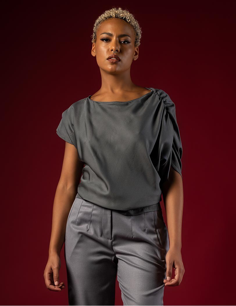 FW 011-2025 grey blouse with Back Zipper