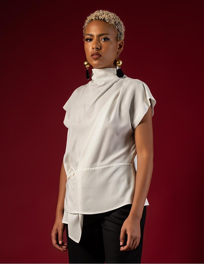 FW 103-2025 ecru blouse with Back Zipper