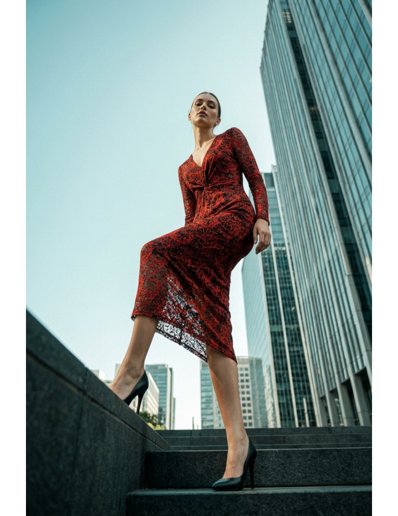 1020 red lace dress