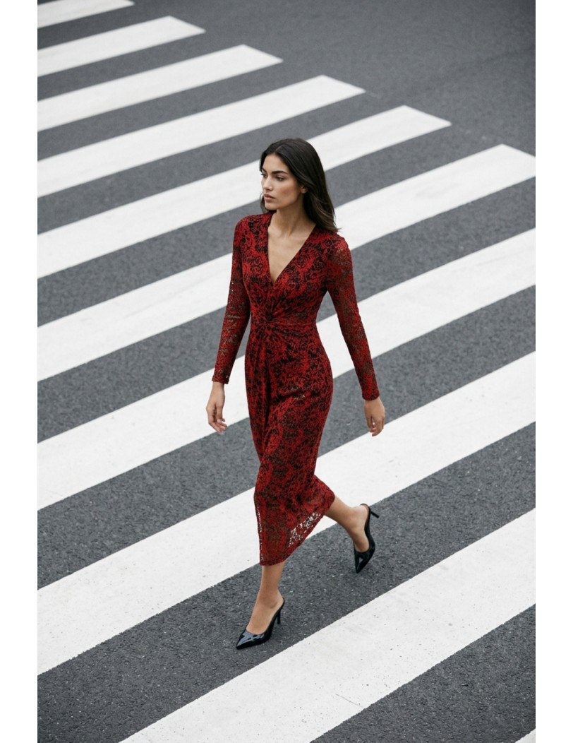 1020 red lace dress